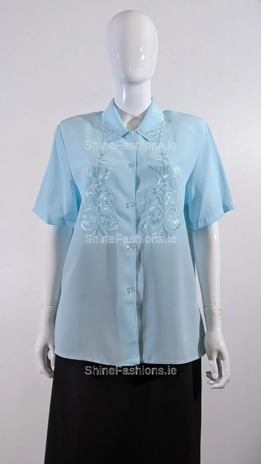 Blue Collar Button Up Short Sleeve Blouse Top