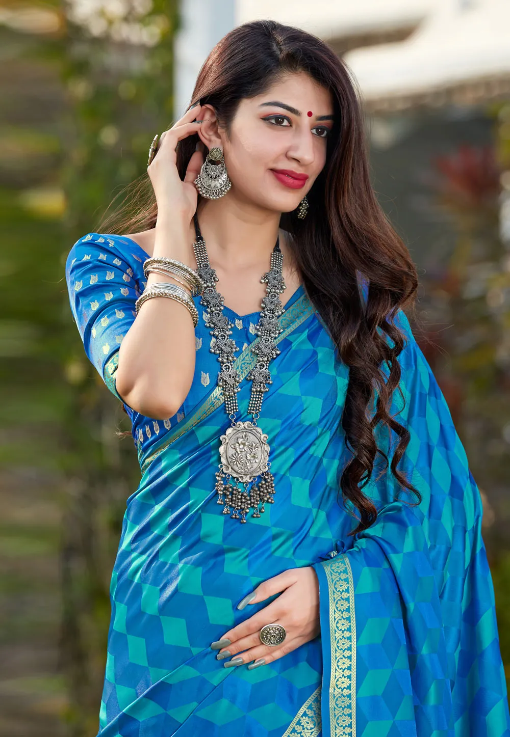 Blue Indian Banarasi Silk Saree