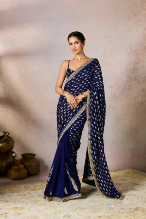 Blue Whispering Lily Crush Saree w/Blouse - Ready To Ship