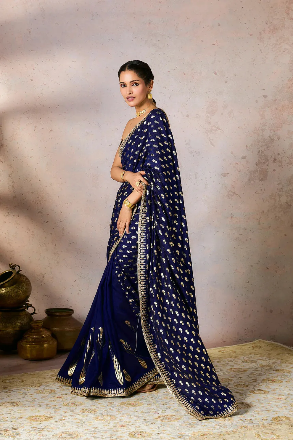 Blue Whispering Lily Crush Saree w/Blouse - Ready To Ship