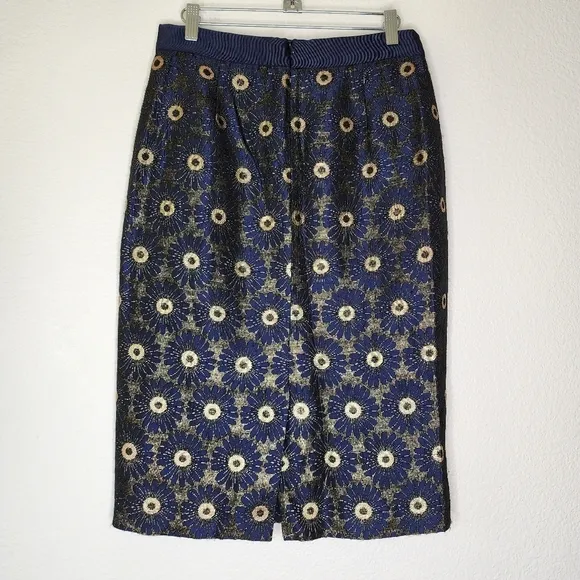Boden Blue Metallic Floral Pencil Skirt 6L