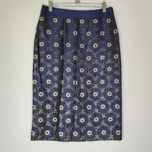 Boden Blue Metallic Floral Pencil Skirt 6L
