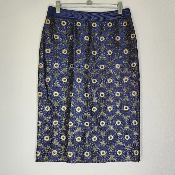 Boden Blue Metallic Floral Pencil Skirt 6L