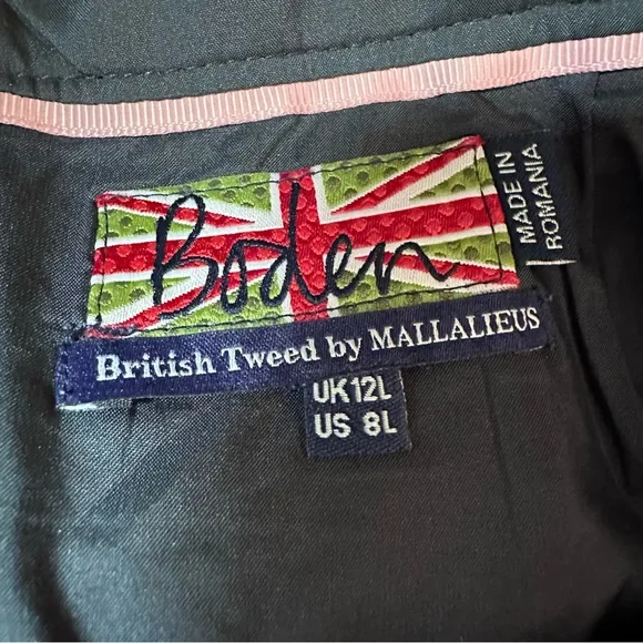 Boden British Mallalieus Tweed Coral Blue Check Wool Pencil Skirt UK 12L US 8L