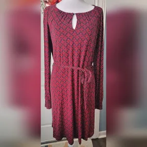 Boden Lucille Jersey Tunic Dress Women's 10 Tall Red &amp; Navy A Line Long-sleeved