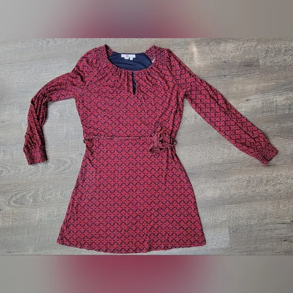 Boden Lucille Jersey Tunic Dress Women's 10 Tall Red &amp; Navy A Line Long-sleeved