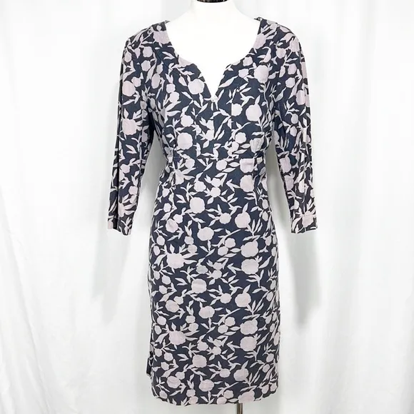 BODEN Printer Floral Corduroy 3/4 Sleeve Dress Pink &amp; Gray 10L 10 Long