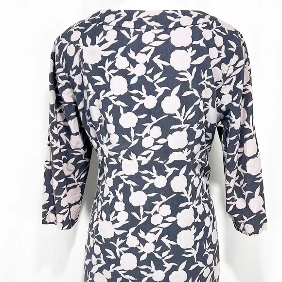 BODEN Printer Floral Corduroy 3/4 Sleeve Dress Pink &amp; Gray 10L 10 Long