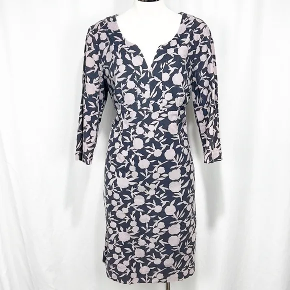 BODEN Printer Floral Corduroy 3/4 Sleeve Dress Pink &amp; Gray 10L 10 Long