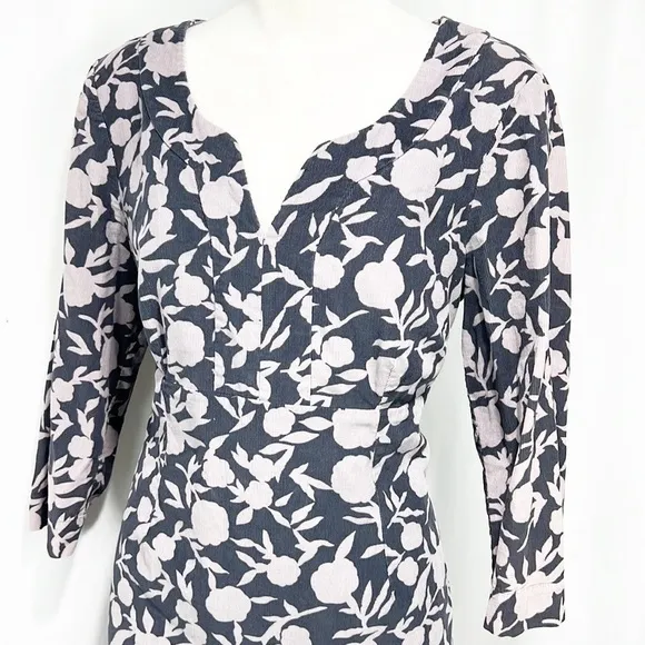BODEN Printer Floral Corduroy 3/4 Sleeve Dress Pink &amp; Gray 10L 10 Long