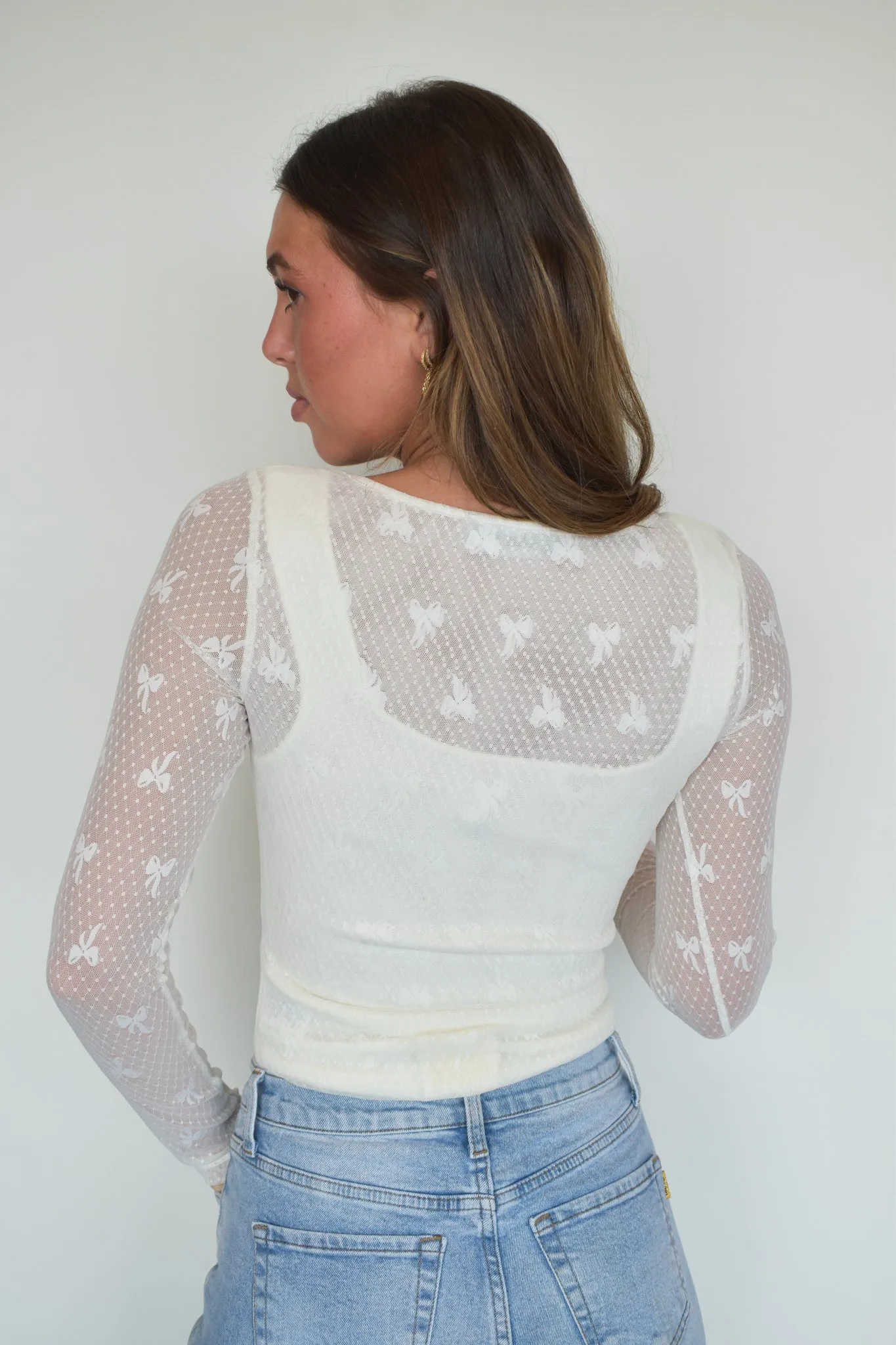 Bow Jacquard Long Sleeve Bodysuit