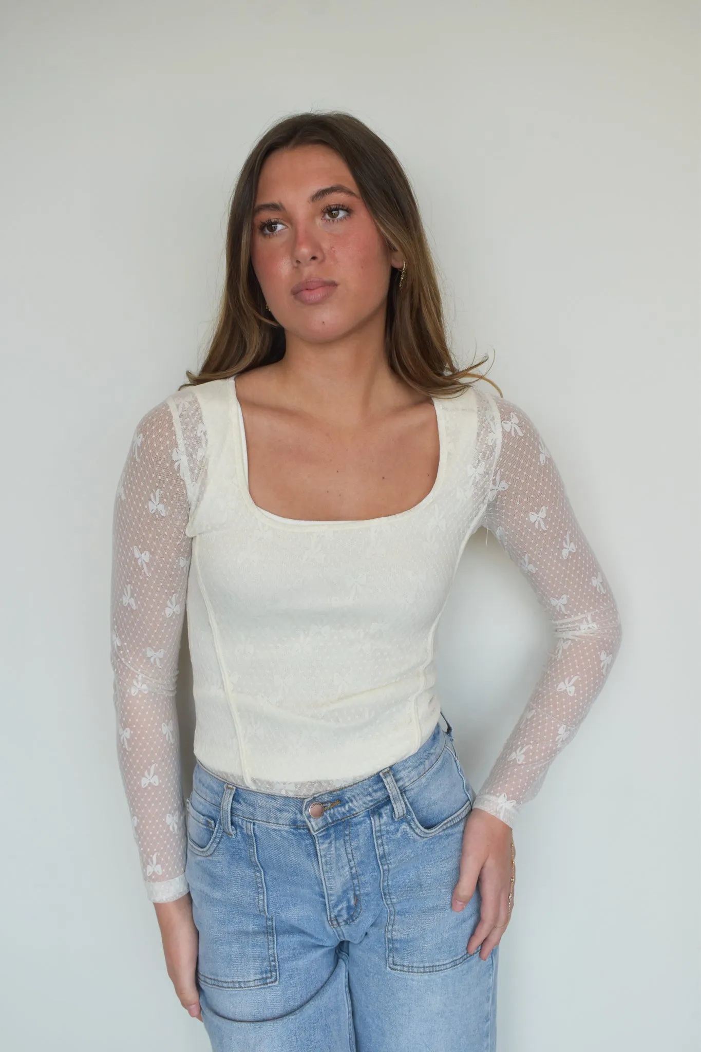 Bow Jacquard Long Sleeve Bodysuit