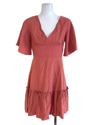 Brick Orange Ruffled A-Line Dress TEM