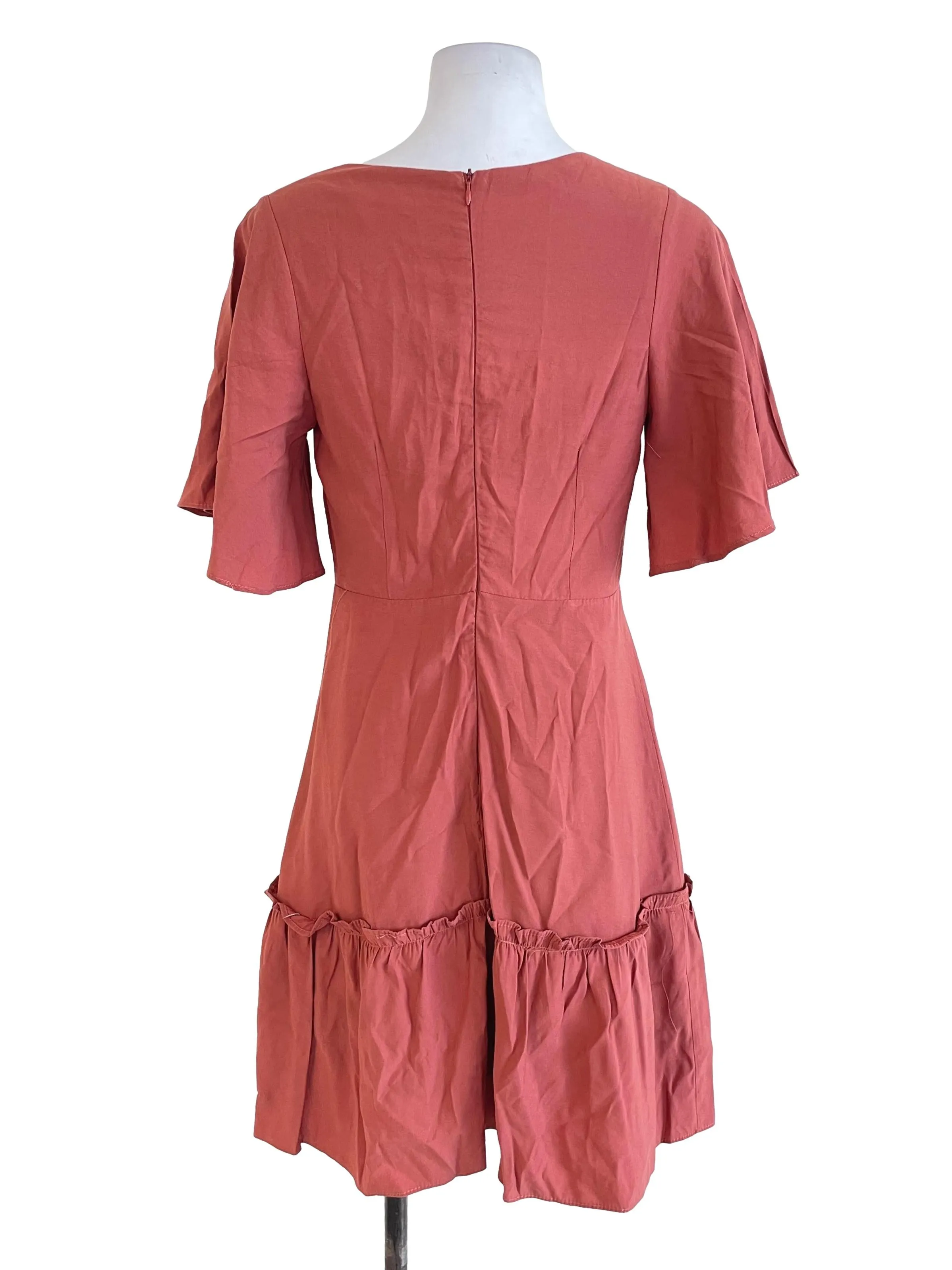 Brick Orange Ruffled A-Line Dress TEM