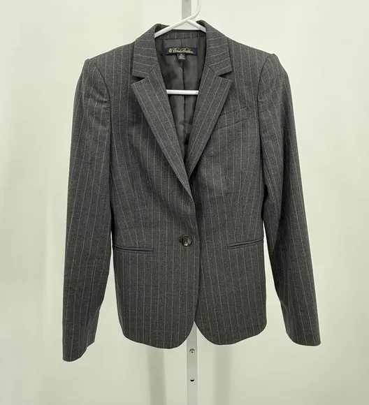 Brooks Brothers Petite Gray Striped Blazer Jacket Wool Blend Size 2