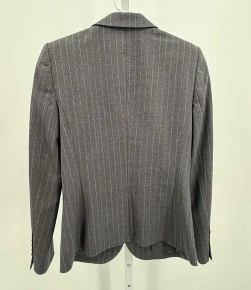 Brooks Brothers Petite Gray Striped Blazer Jacket Wool Blend Size 2