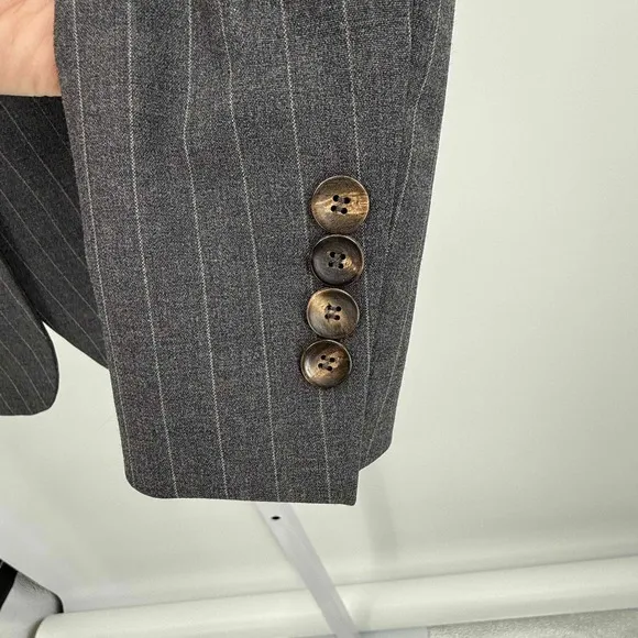 Brooks Brothers Petite Gray Striped Blazer Jacket Wool Blend Size 2