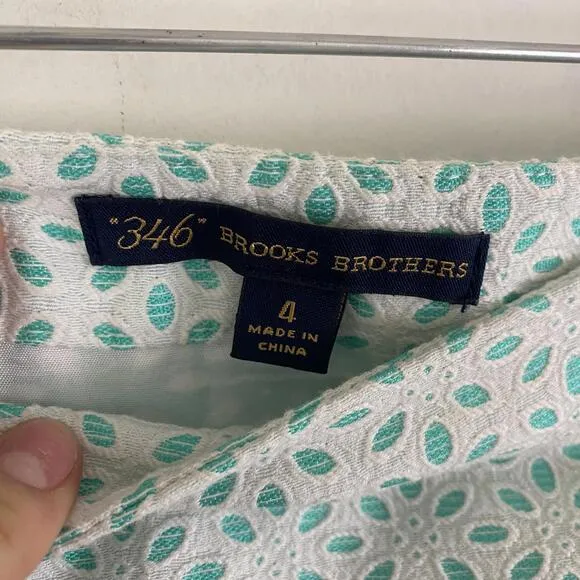 BROOKS BROTHERS white and light blue eyelet knee length skirt