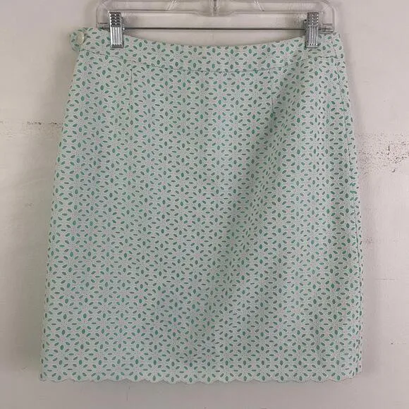 BROOKS BROTHERS white and light blue eyelet knee length skirt