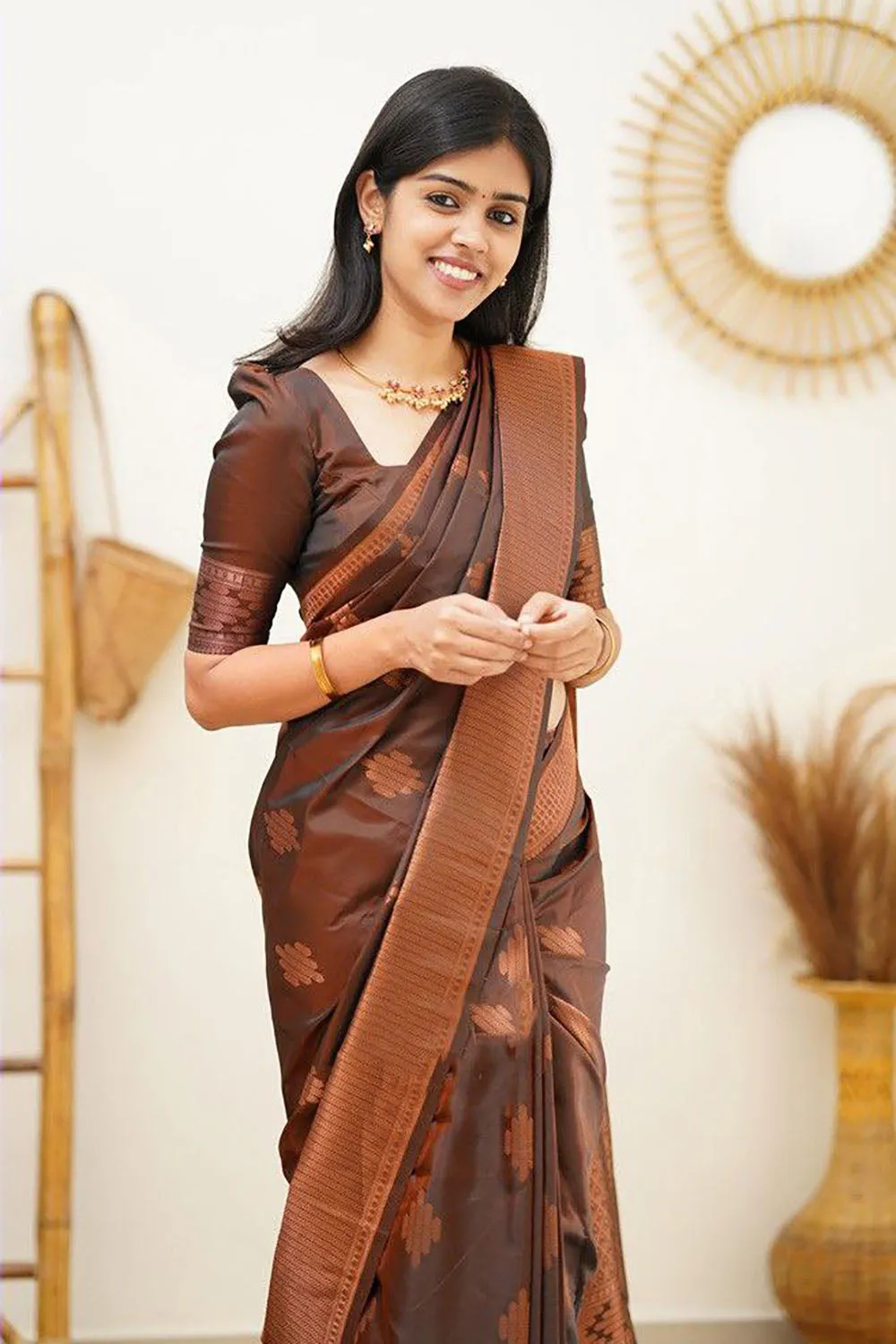 Brown Banarasi Silk Saree With Zari Weaving Work