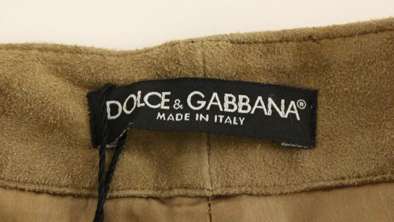 Brown Goatskin Suede Slim Fit Pants
