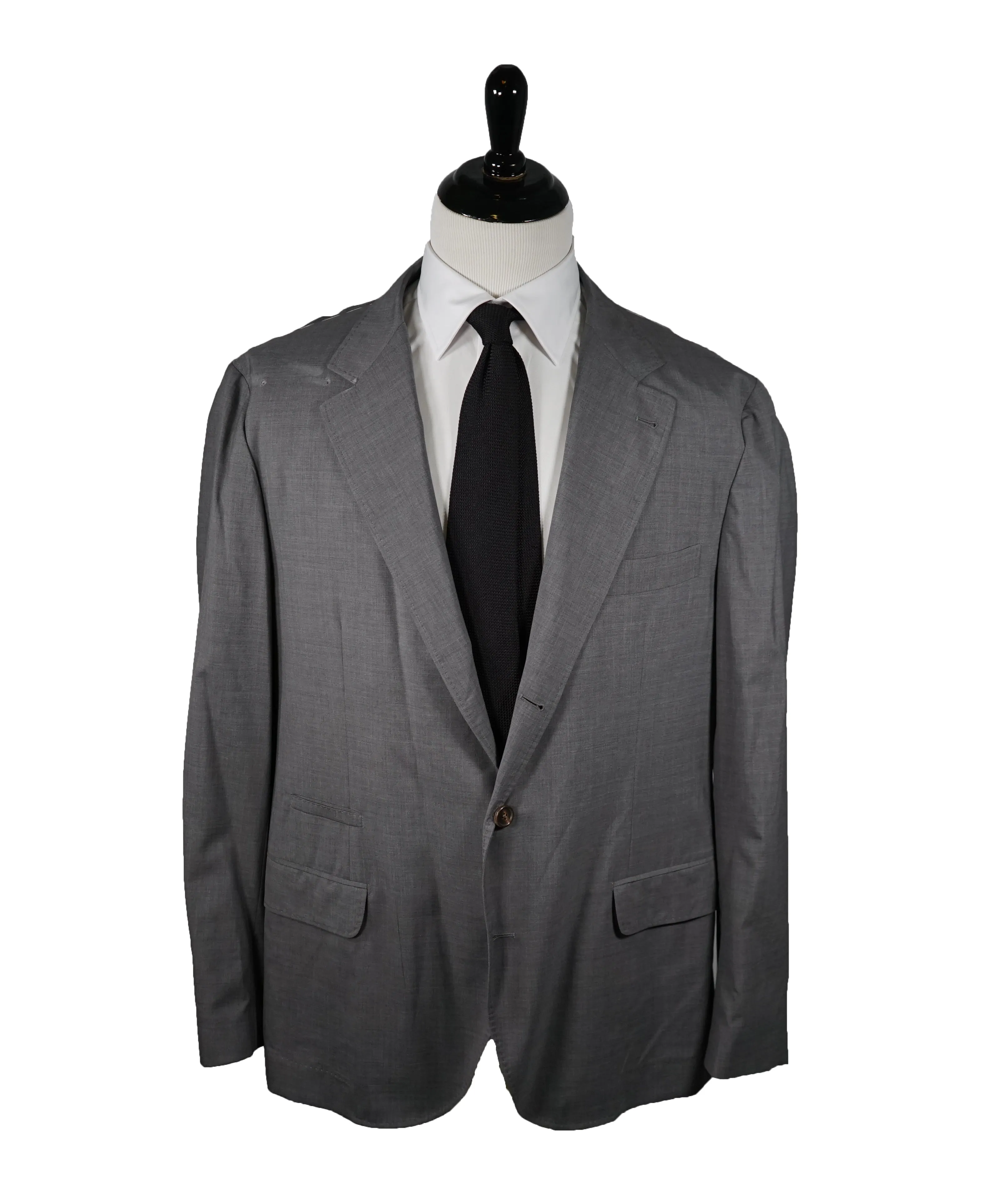 BRUNELLO CUCINELLI - Solid Gray 2-3 Button Roll Wool/Silk Blazer - 50R