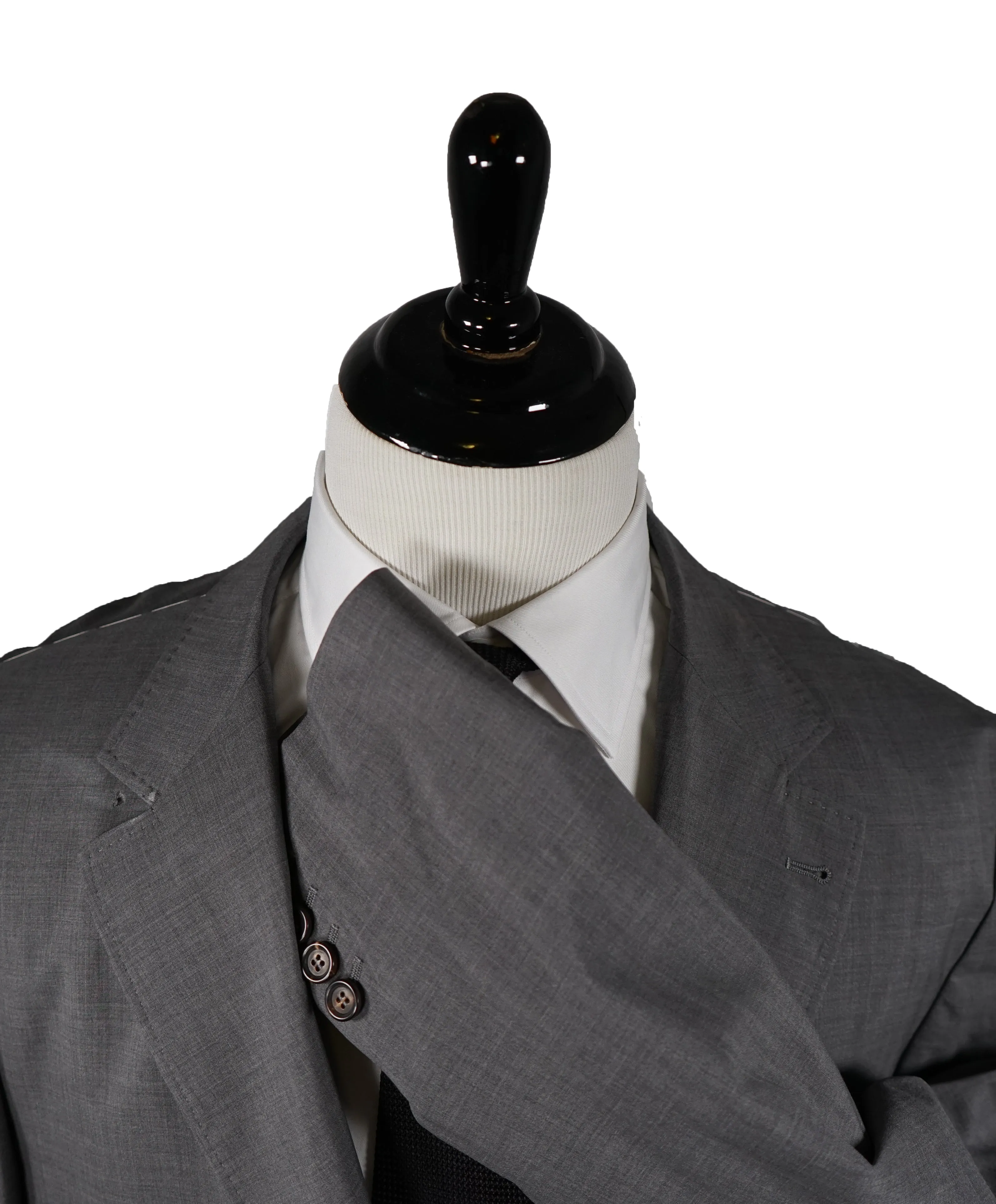 BRUNELLO CUCINELLI - Solid Gray 2-3 Button Roll Wool/Silk Blazer - 50R