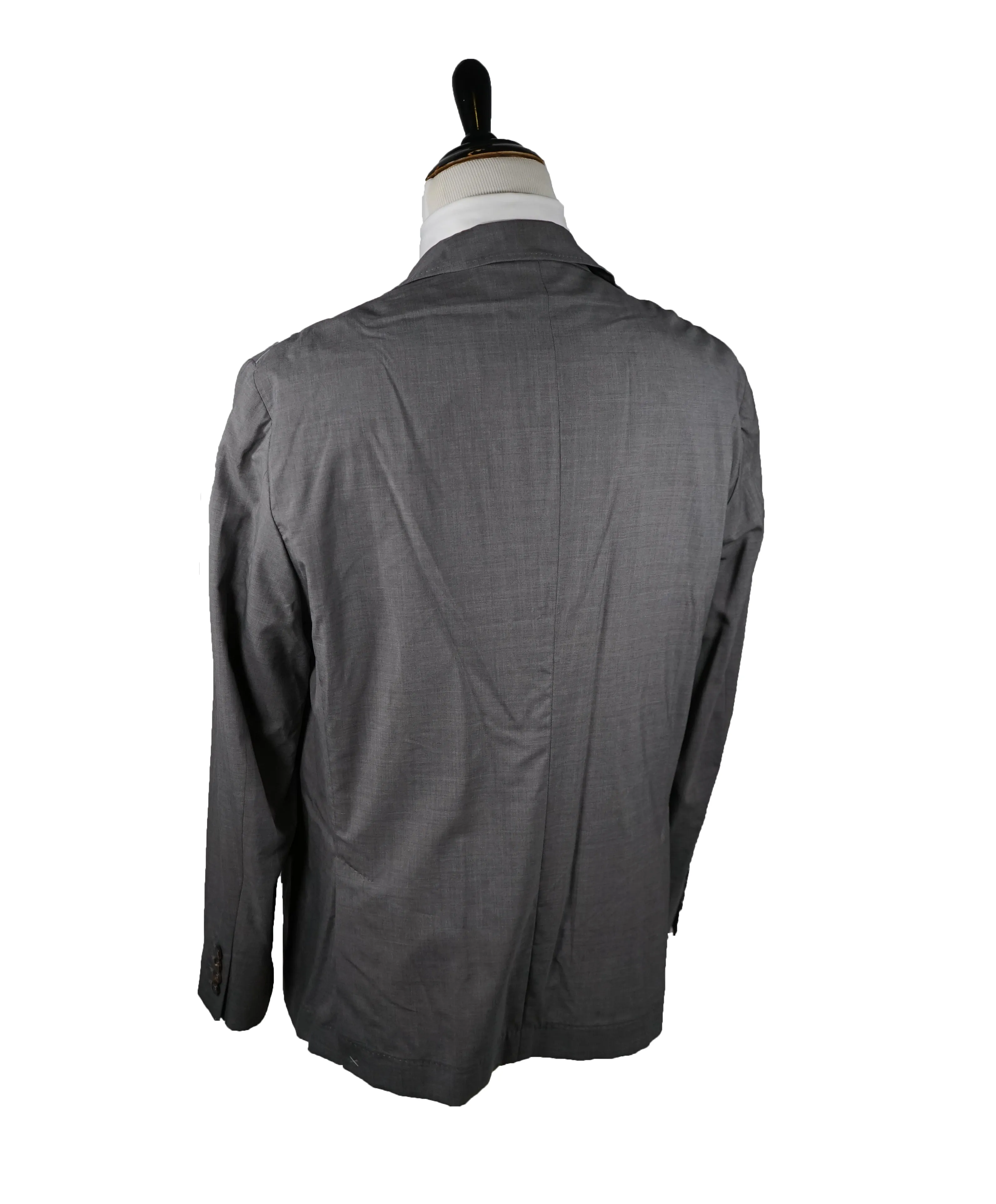 BRUNELLO CUCINELLI - Solid Gray 2-3 Button Roll Wool/Silk Blazer - 50R