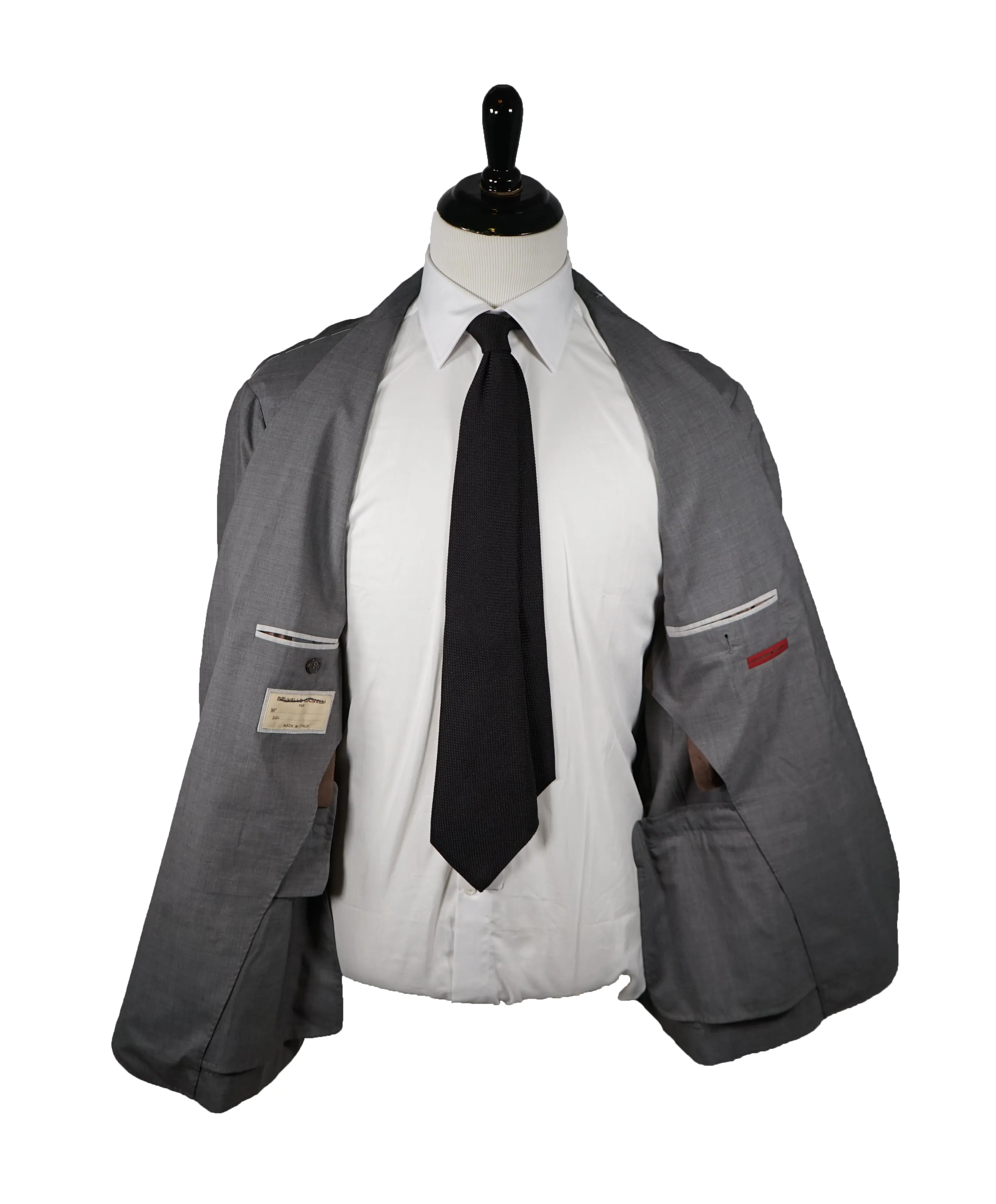 BRUNELLO CUCINELLI - Solid Gray 2-3 Button Roll Wool/Silk Blazer - 50R