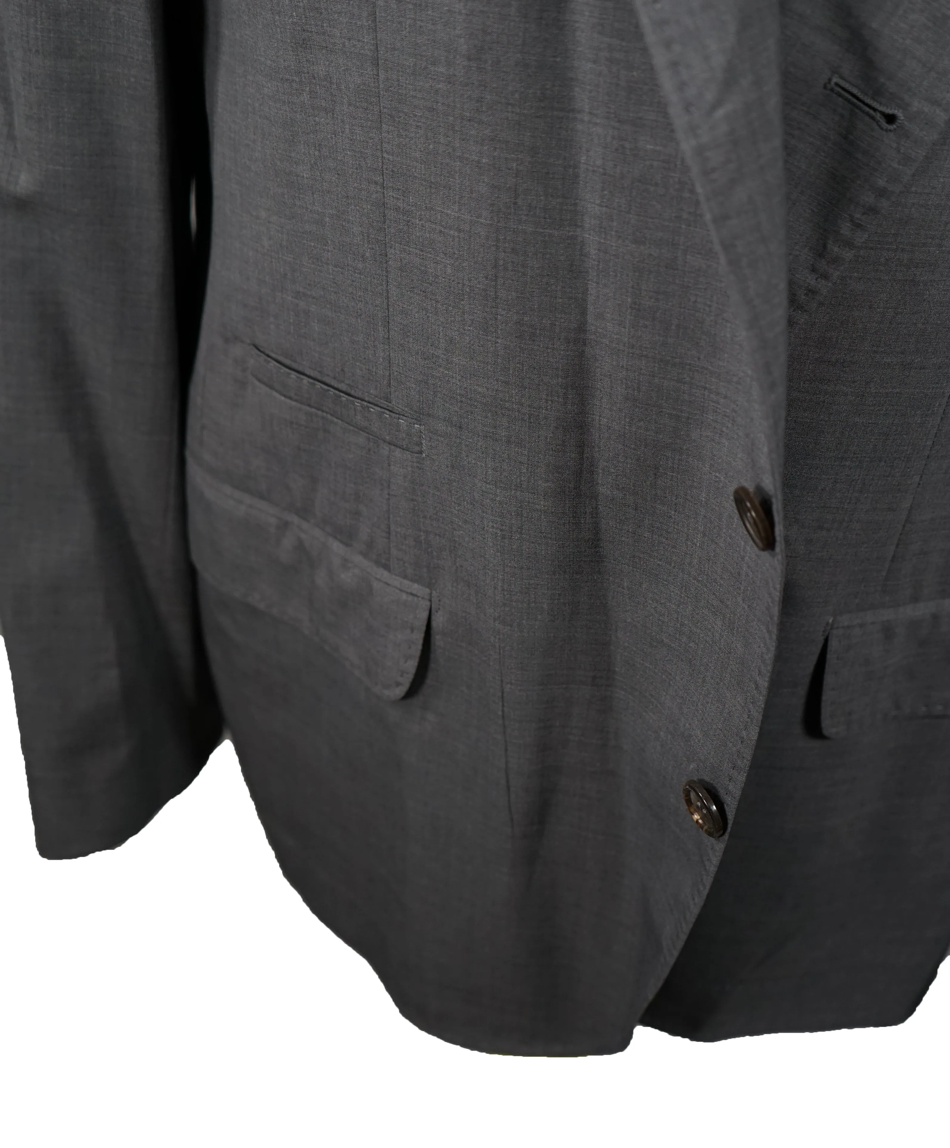 BRUNELLO CUCINELLI - Solid Gray 2-3 Button Roll Wool/Silk Blazer - 50R