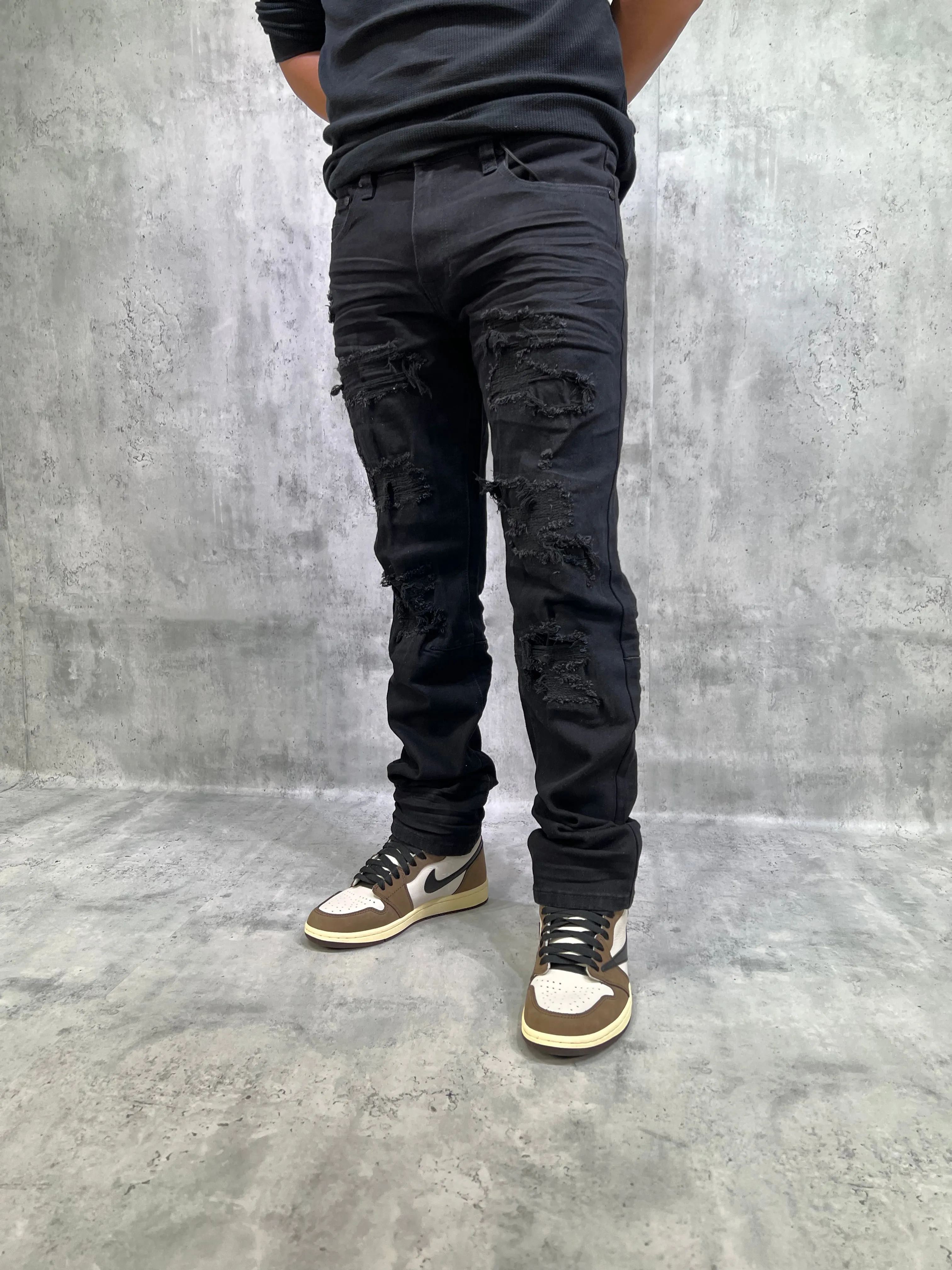 BTP23087: Rip & Repair Slim Fit Denim Pants