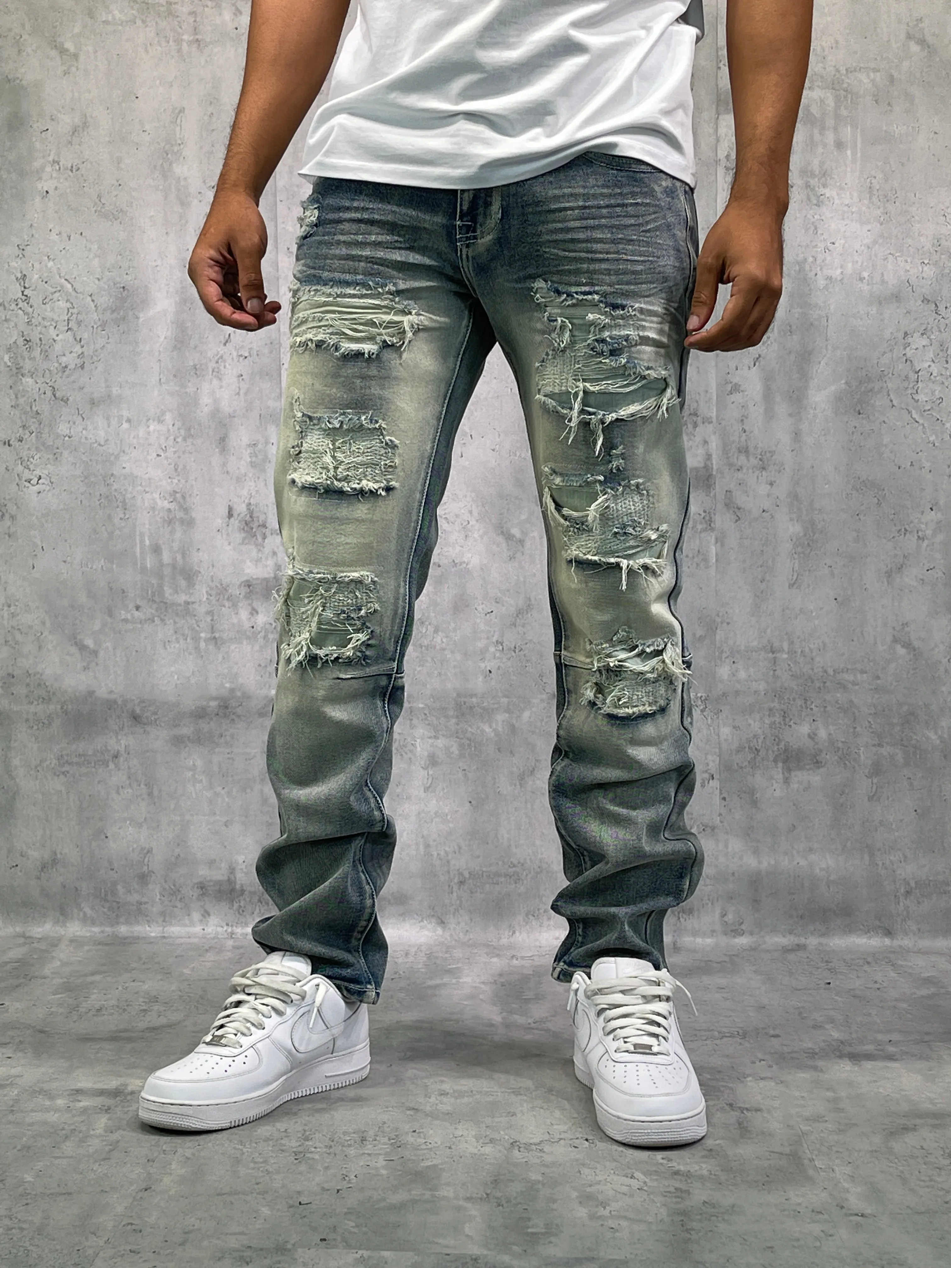 BTP23087: Rip & Repair Slim Fit Denim Pants
