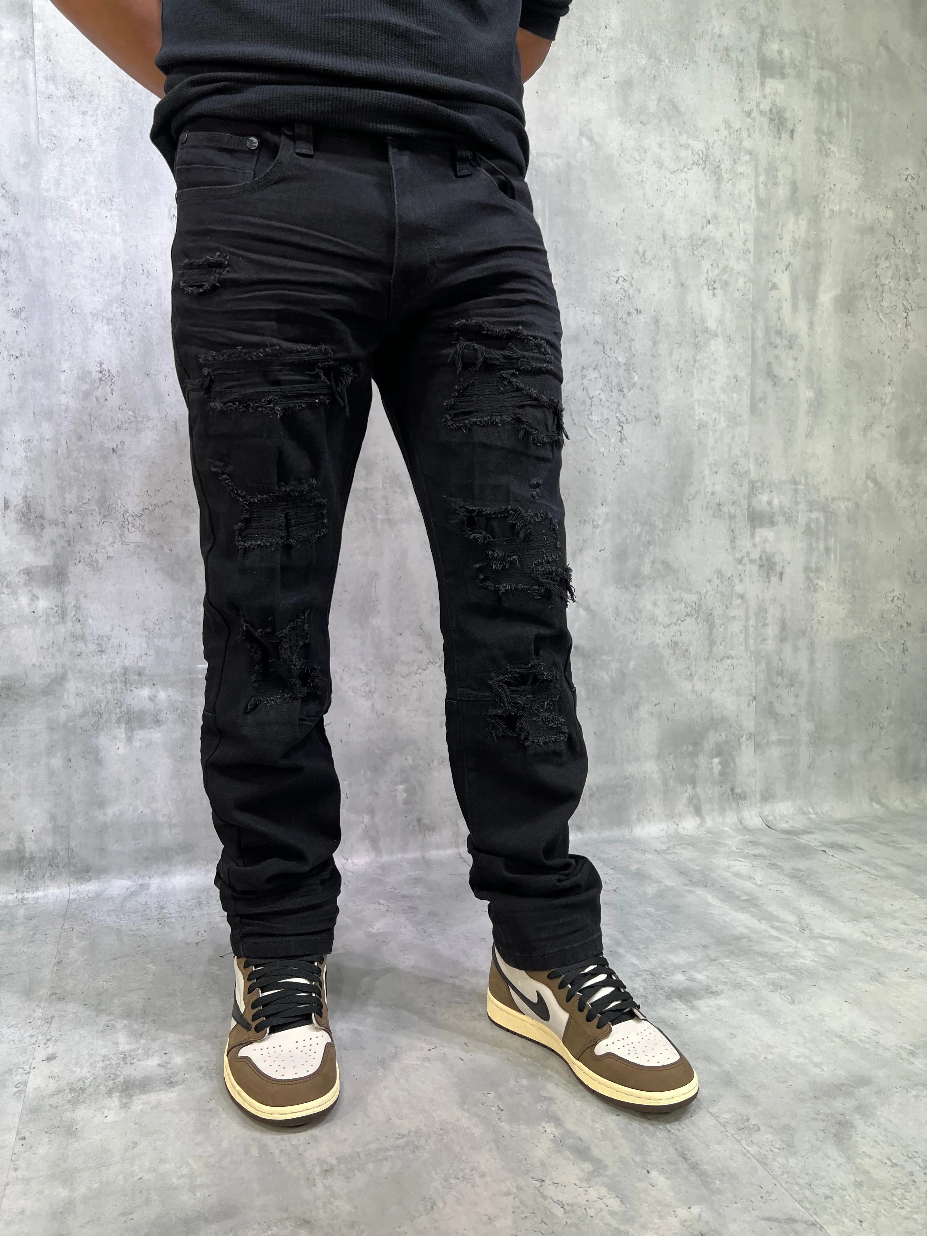 BTP23087: Rip & Repair Slim Fit Denim Pants