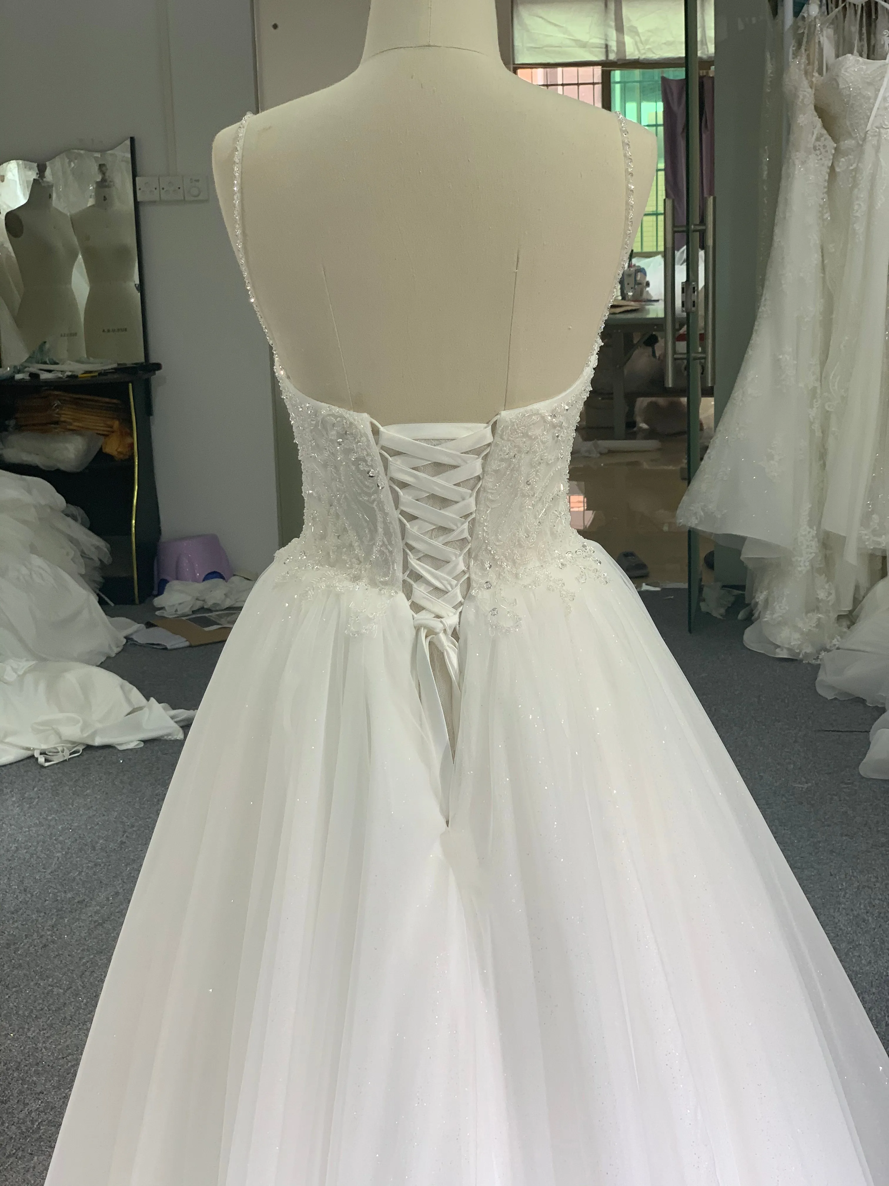 BYG lace up A line wedding dress