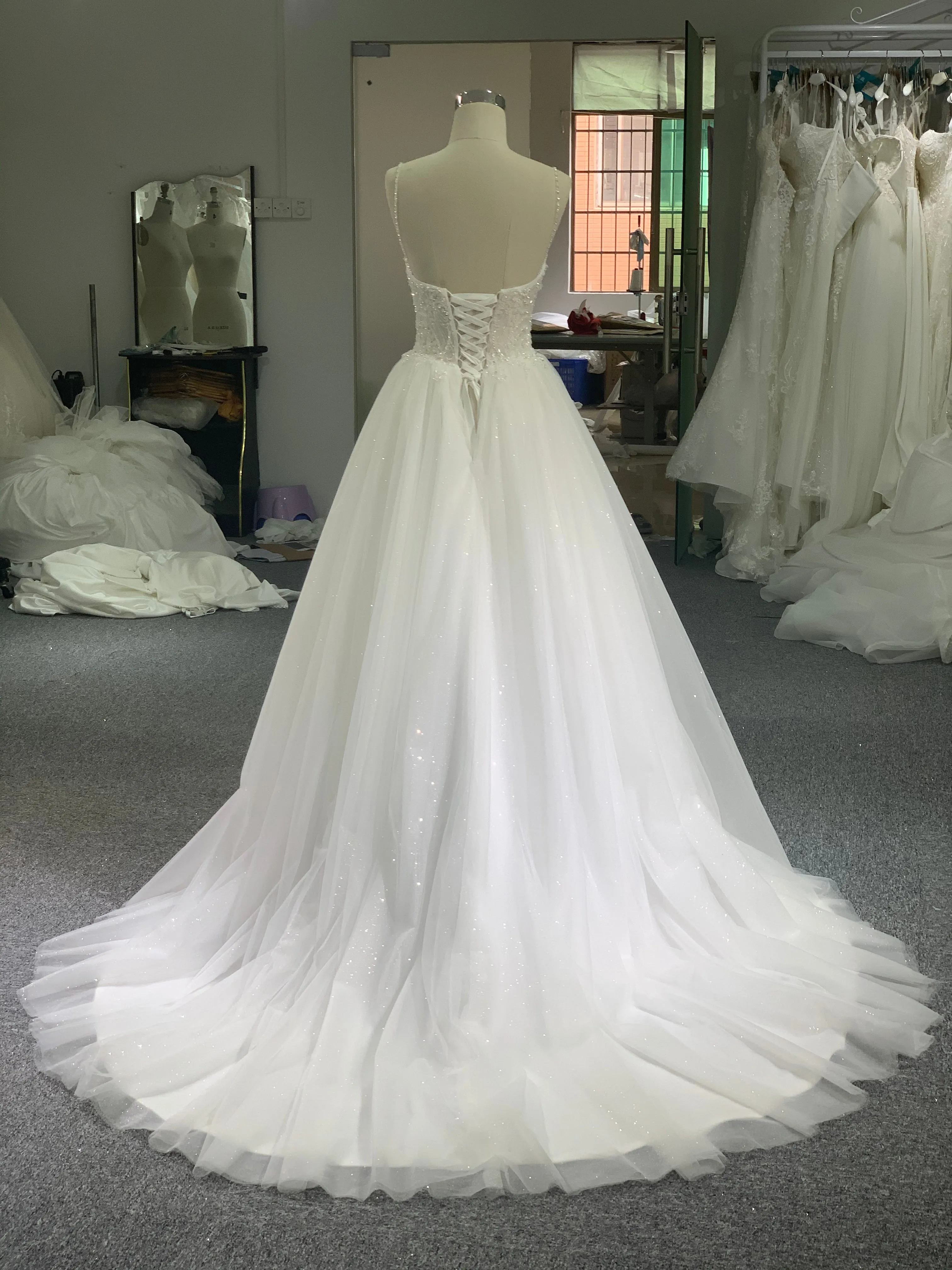 BYG lace up A line wedding dress