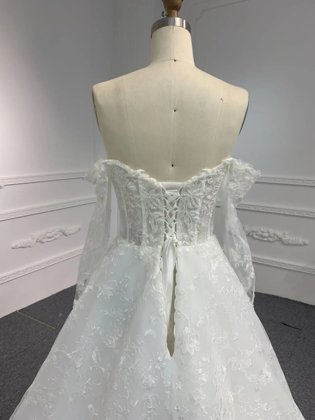 BYG#Y2327 LACE BEADINGS A LINE WEDDING DRESS WITH LONG SLEEVE