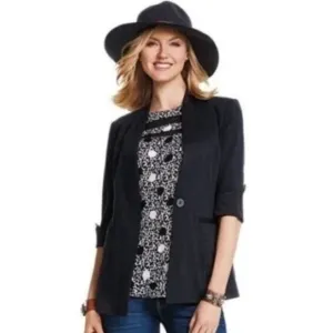 Cabi 3026 Turner Ponte Knit Black Blazer Jacket Size 16 Work Office Professional