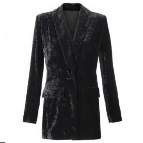 Cabi Hostess Jacket Womens Small Crushed Velvet Blazer Long Black Style 3661