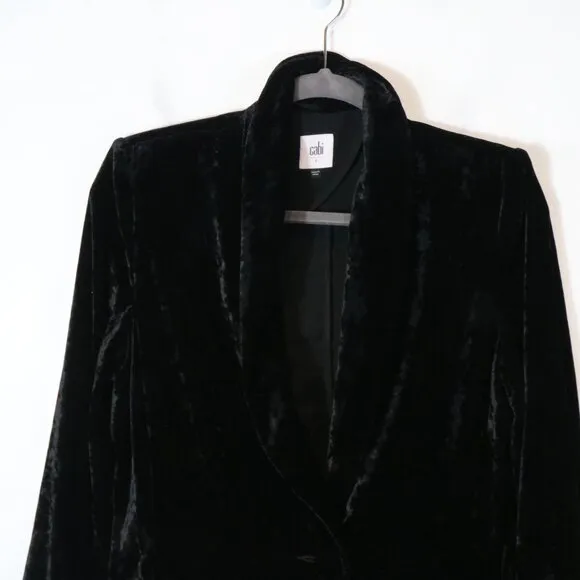 Cabi Hostess Jacket Womens Small Crushed Velvet Blazer Long Black Style 3661