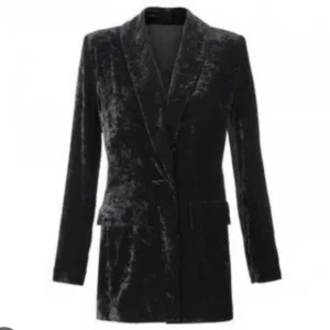 Cabi Hostess Jacket Womens Small Crushed Velvet Blazer Long Black Style 3661