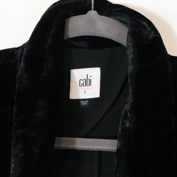 Cabi Hostess Jacket Womens Small Crushed Velvet Blazer Long Black Style 3661