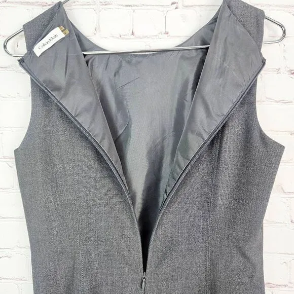 CALVIN KLEIN A Line Gray Business Career Sleeveless Midi Sheath Dress Size: 6
