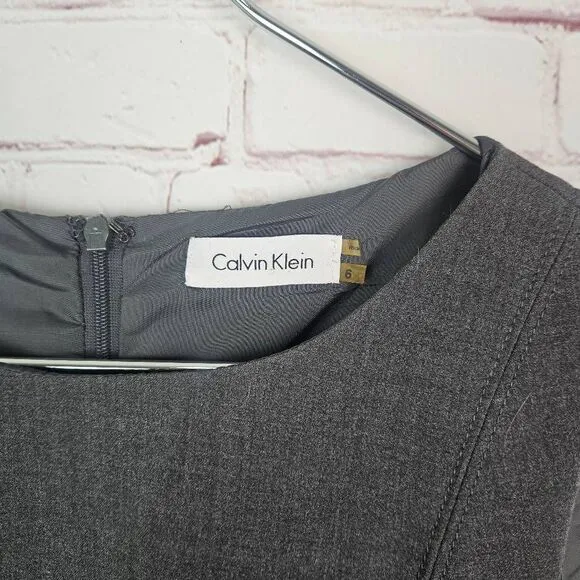 CALVIN KLEIN A Line Gray Business Career Sleeveless Midi Sheath Dress Size: 6