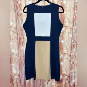 Calvin Klein Color Blocked Sheath Dress Size 8 Navy Taupe and Cream