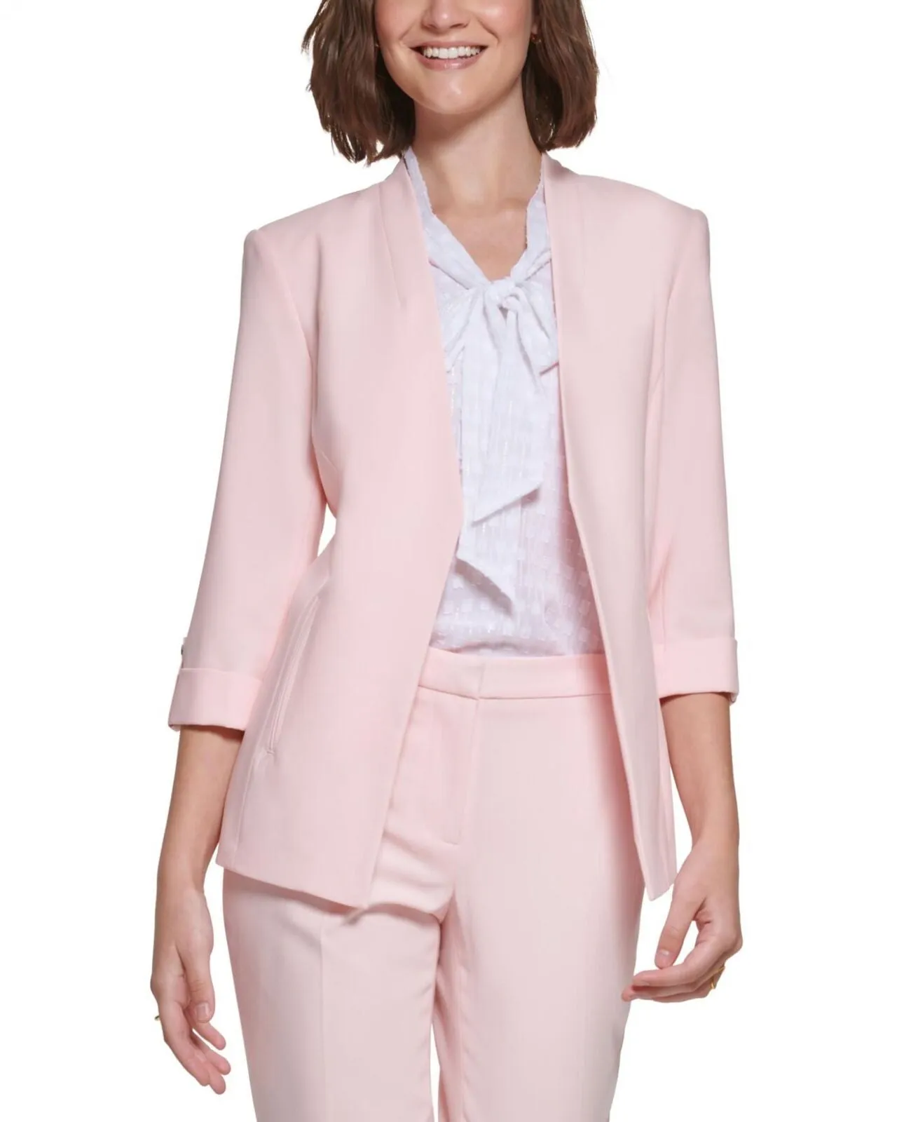 Calvin Klein Womens Petite 3/4-Sleeve Open-Front Blazer T21JL492
