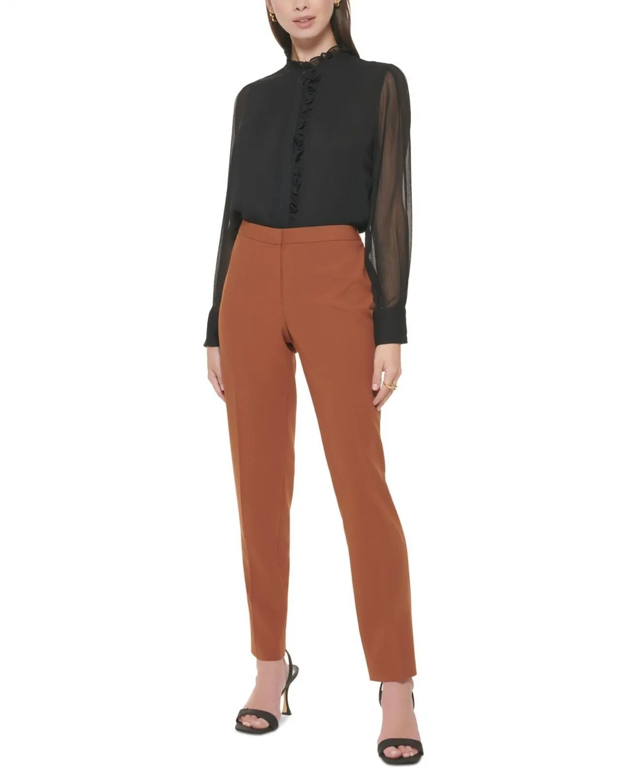 Calvin Klein Womens Petite Mid-Rise Straight-Leg Ankle Pants T27PL841