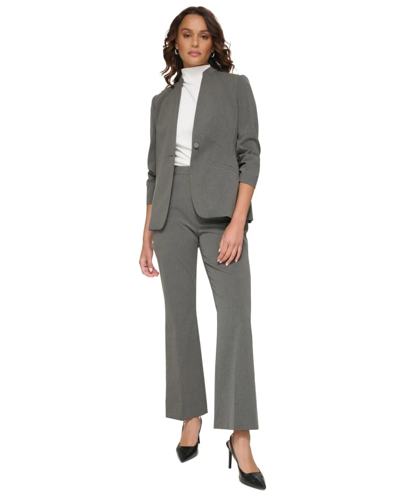Calvin Klein Women's Pinstriped One-Button Blazer S37JS351