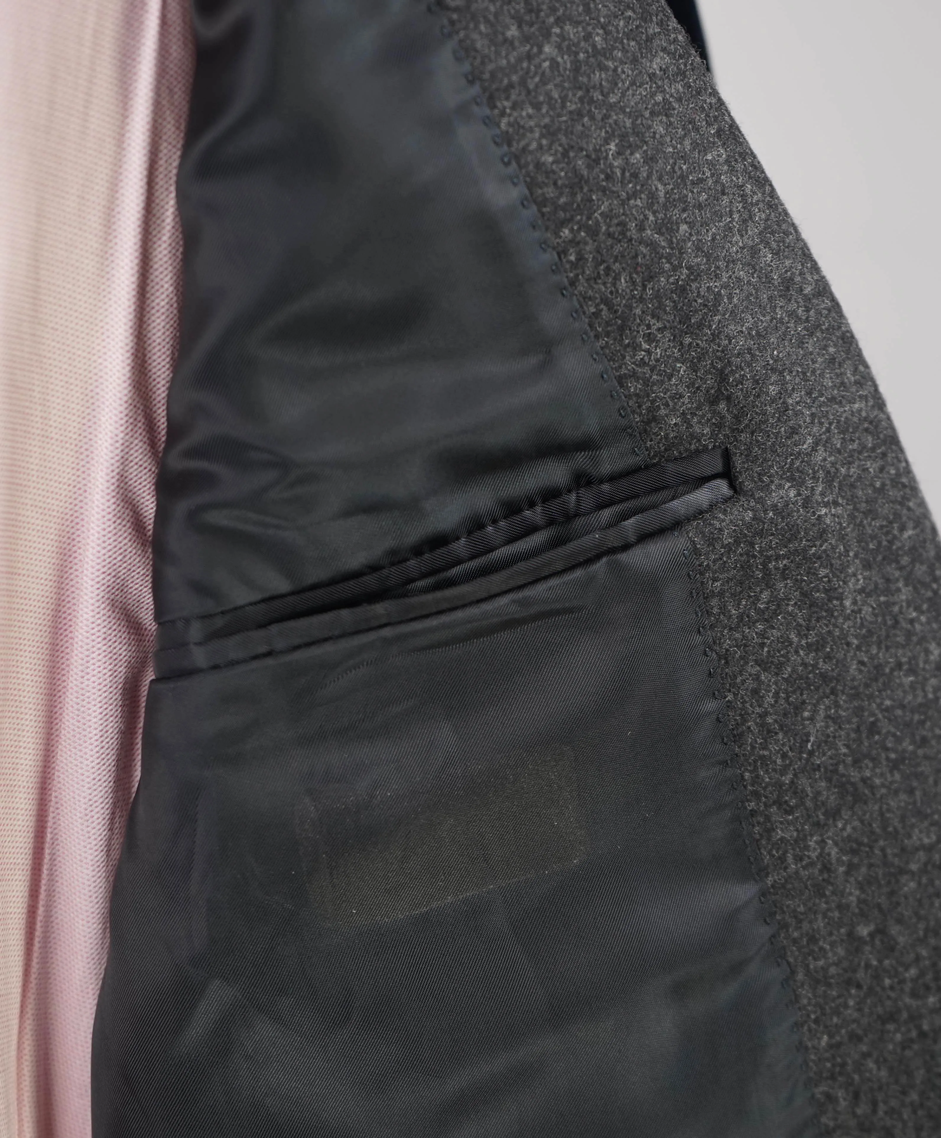 CANALI - Velvet Navy & Gray FLANNEL Peak Lapels Dinner/Smoking Jacket - 42R