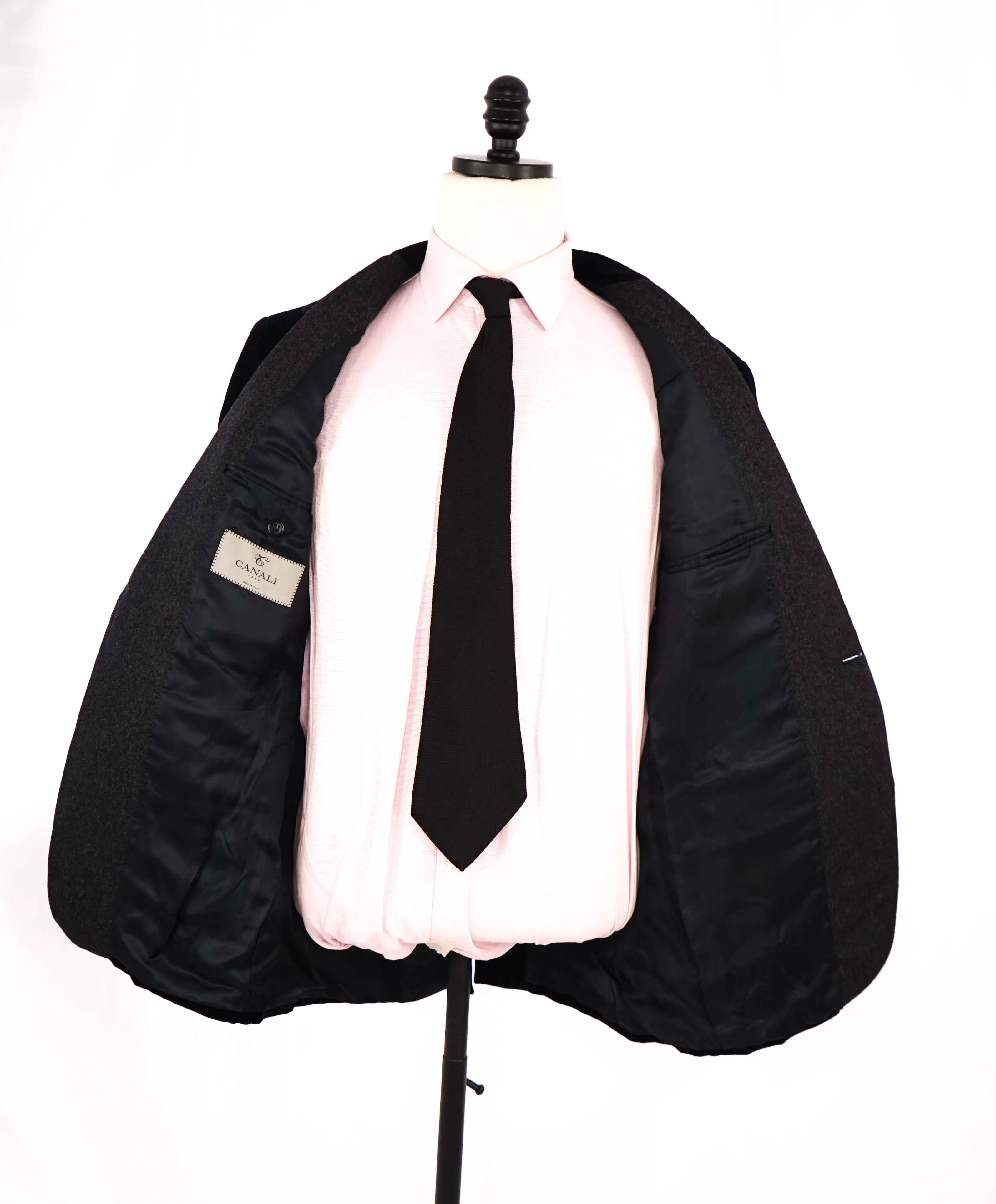 CANALI - Velvet Navy & Gray FLANNEL Peak Lapels Dinner/Smoking Jacket - 42R
