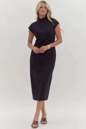 Cap Sleeve Midi Dress {Black}